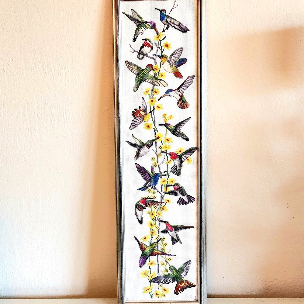 Birds Needlework Art - Handmade - Framed - 24" *  7"
